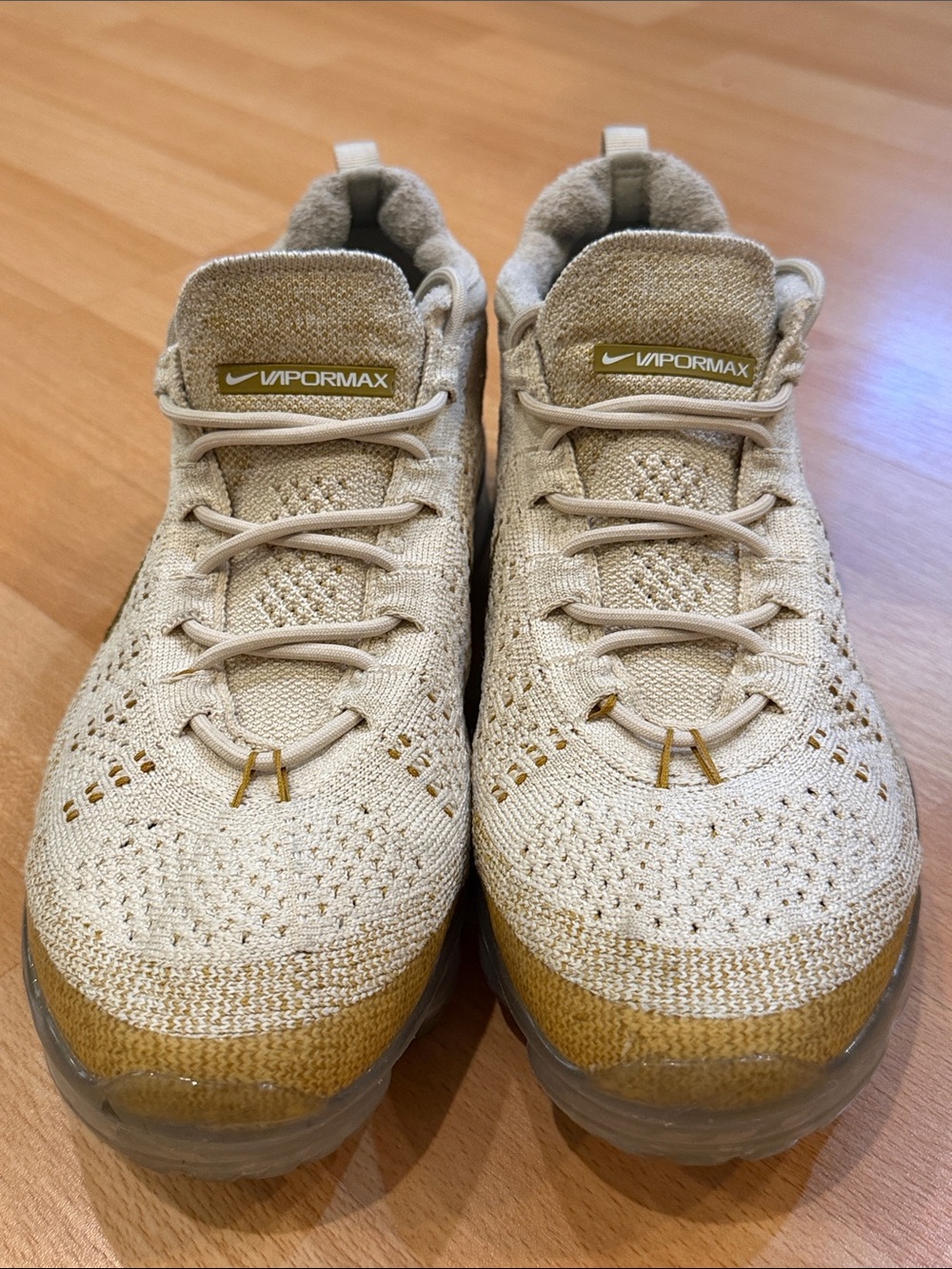 Nike Men’s Vapormax Flyknit Sneakers - Cream and Gold